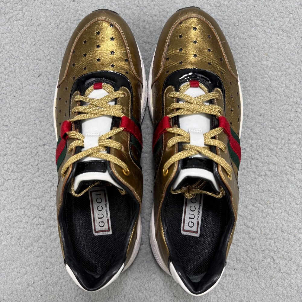 Gucci Mark Ronson Womens 10.5 / EU 40.5 Shoes Gold Icon Temporary Sneakers Italy - Picture 6 of 12